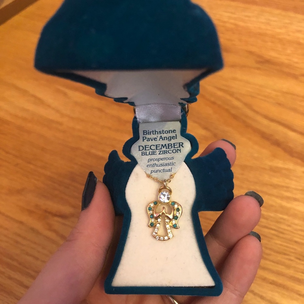 Blue Zircon Birthstone December Angel Necklace